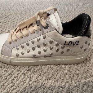 Zadig & Voltaire Cream and Black Heart Studded Sneakers